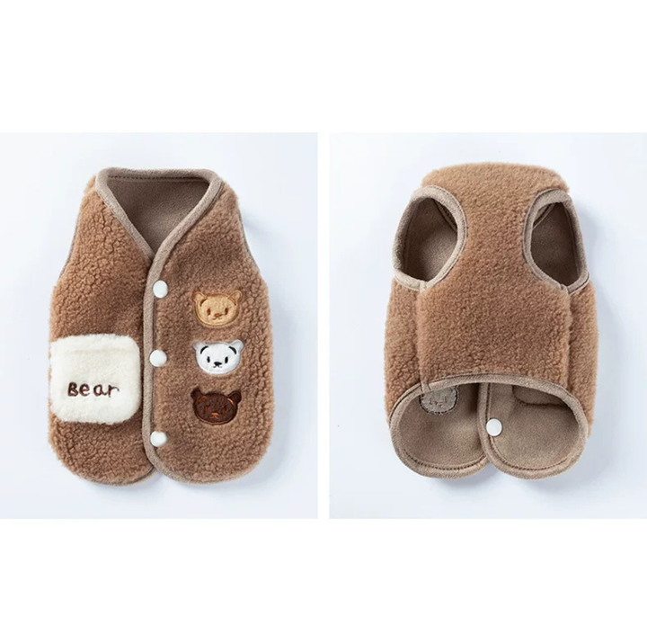 Bear Embroidered Teddy Fleece Pet Vest for Cats &amp; Small Dogs