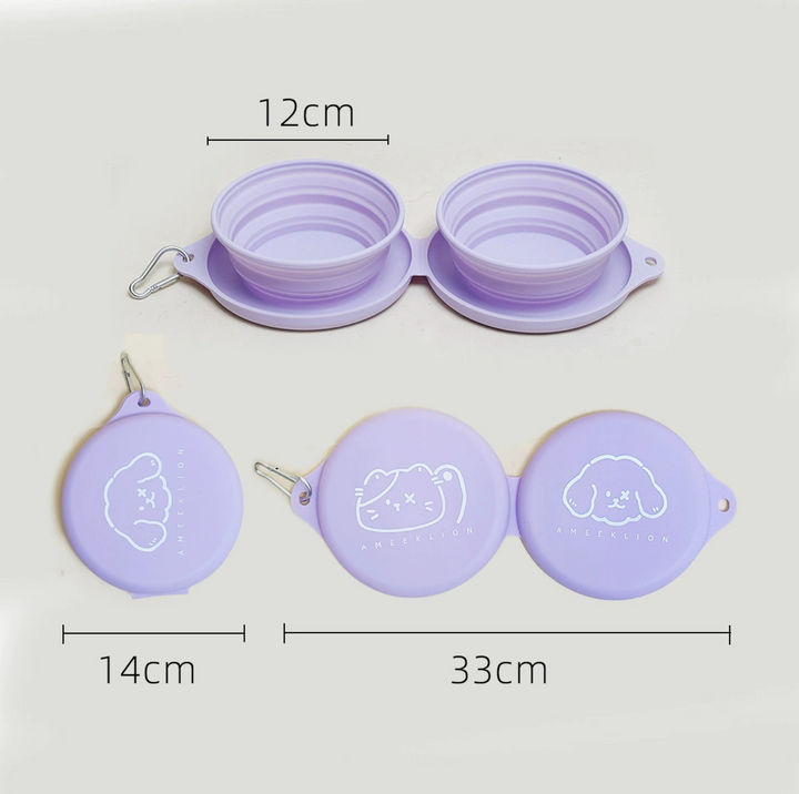 Silicone Foldable Double Pet Feeding Bowl - Portable &amp; Travel-Friendly