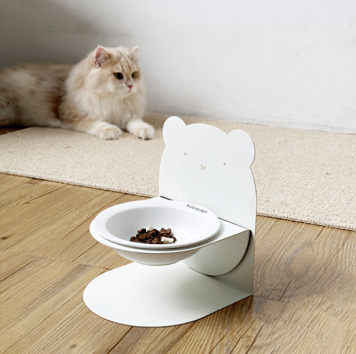 Magnetic Adjustable Elevated Ceramic Pet Bowl with Bear-Shaped Stand