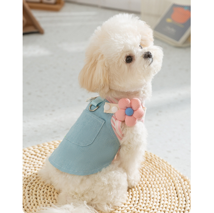 Denim Patchwork Pet Dress with D-Ring for Cats &amp; Small Dogs