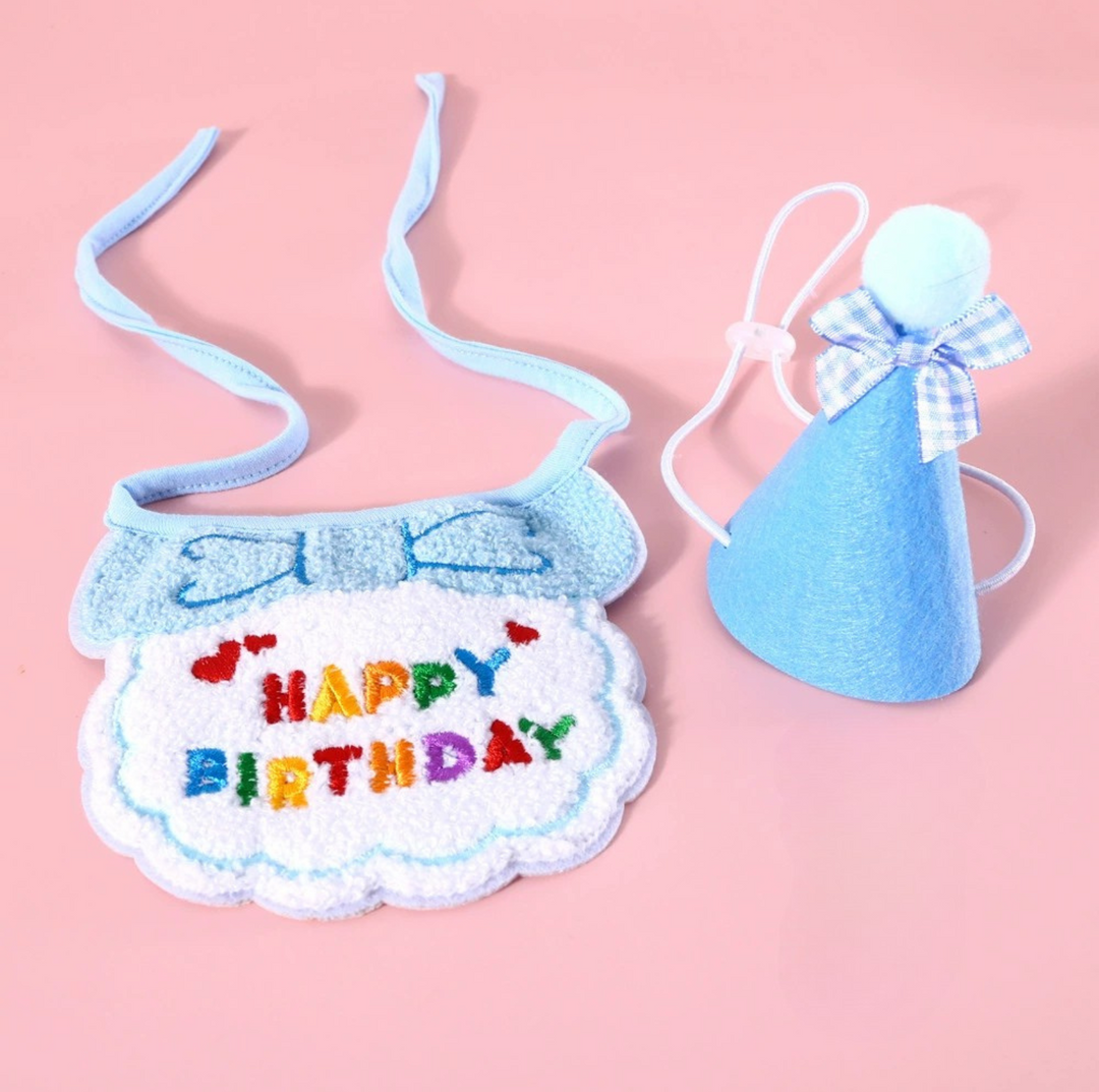 Pet Birthday Ensemble - Embroidered Hat &amp; Bib Accessory Pack