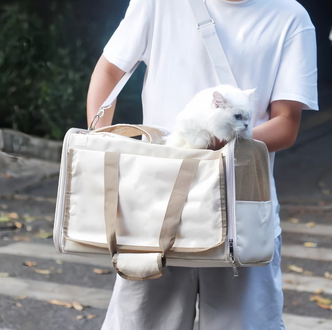 Large Foldable Mesh Pet Carrier with Roll-Up Covers - Up to 10kg
