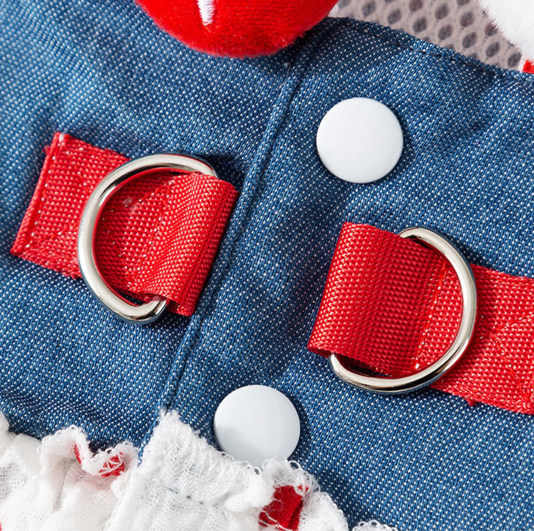 Denim Strawberry Suspender Pet Dress for Cats &amp; Small Dogs