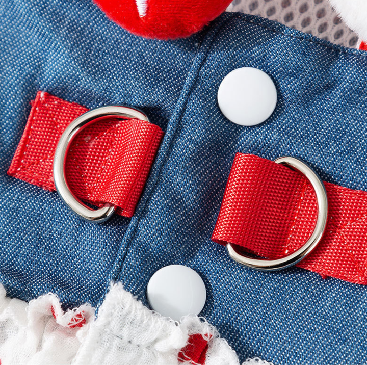 Denim Strawberry Suspender Pet Dress for Cats &amp; Small Dogs