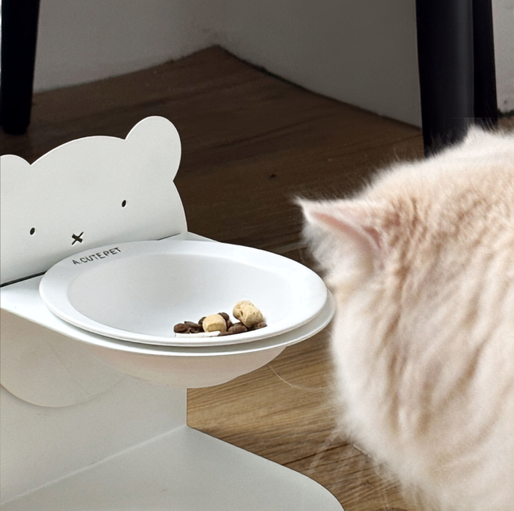 Magnetic Adjustable Elevated Ceramic Pet Bowl with Bear-Shaped Stand