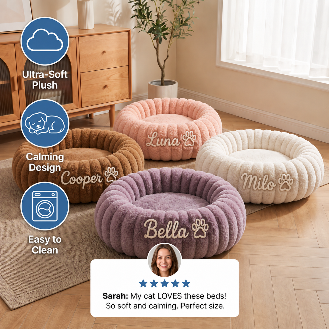 Personalized Round Fluffy CAT Bed