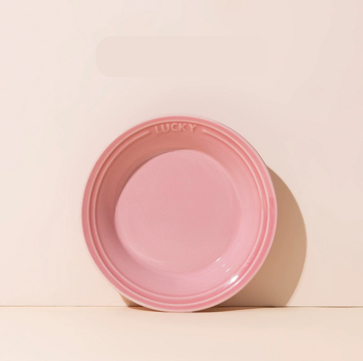 Lucky 6-Inch Flat Ceramic Pet Bowl – Multicolour Glazed Plate for Cats &amp; Small Dogs