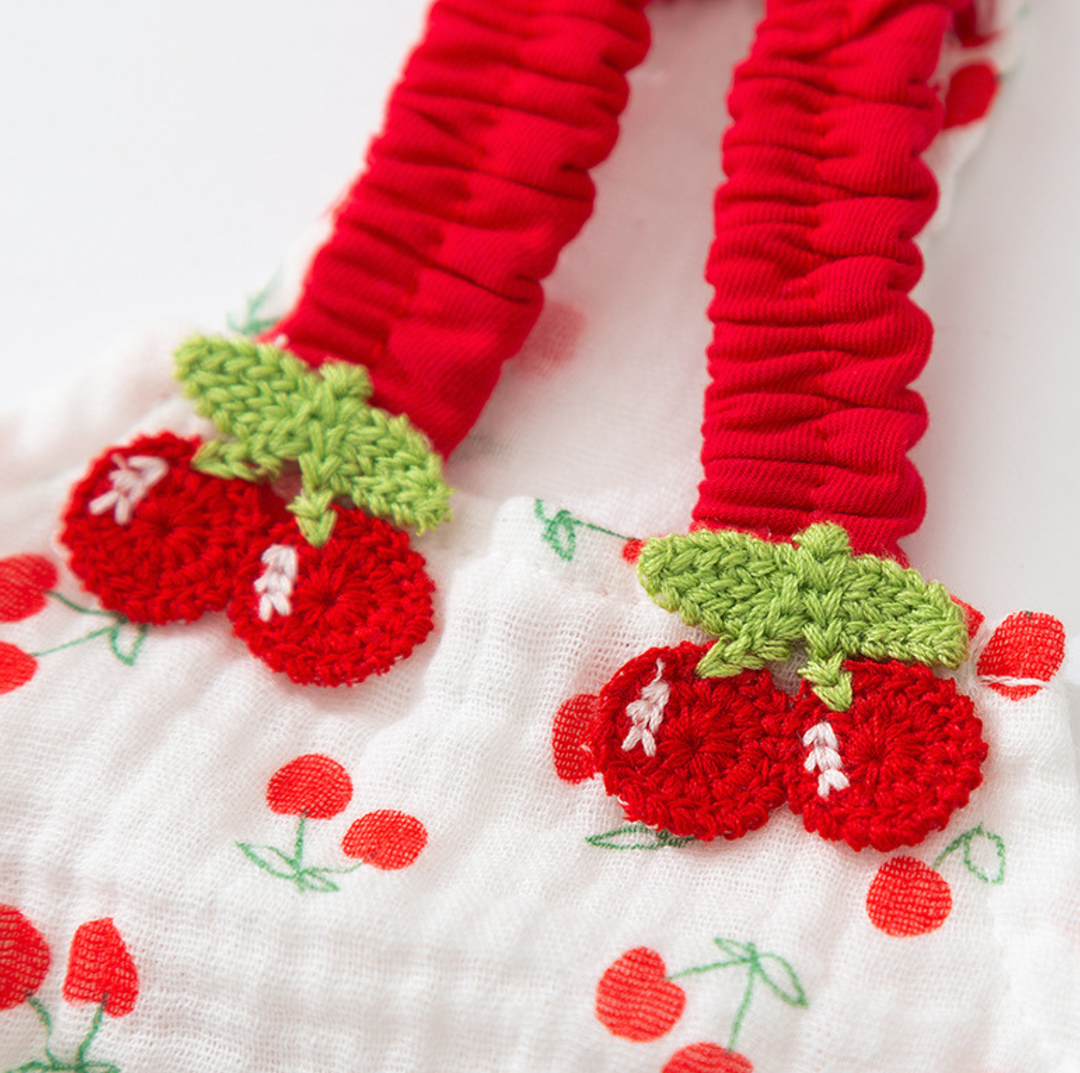 Cherry Suspender Pet Dress with D-Ring for Cats &amp; Small Dogs
