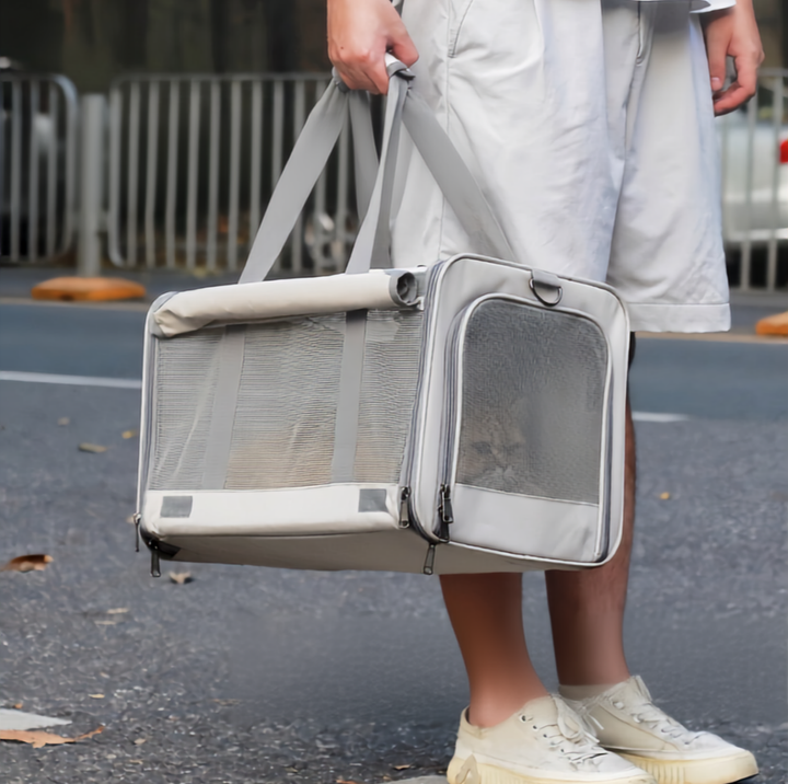 Large Foldable Mesh Pet Carrier with Roll-Up Covers - Up to 10kg