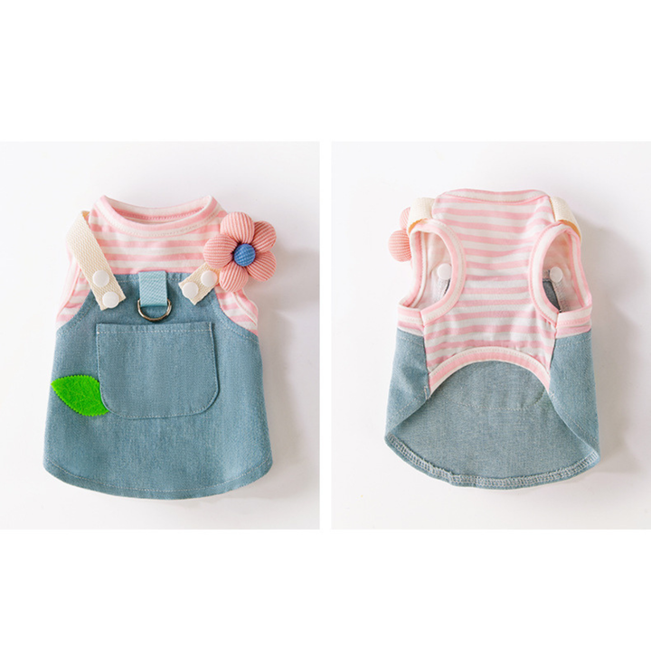 Denim Patchwork Pet Dress with D-Ring for Cats &amp; Small Dogs