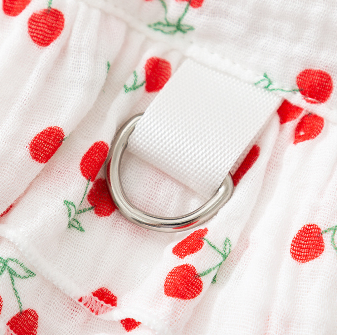 Cherry Suspender Pet Dress with D-Ring for Cats &amp; Small Dogs