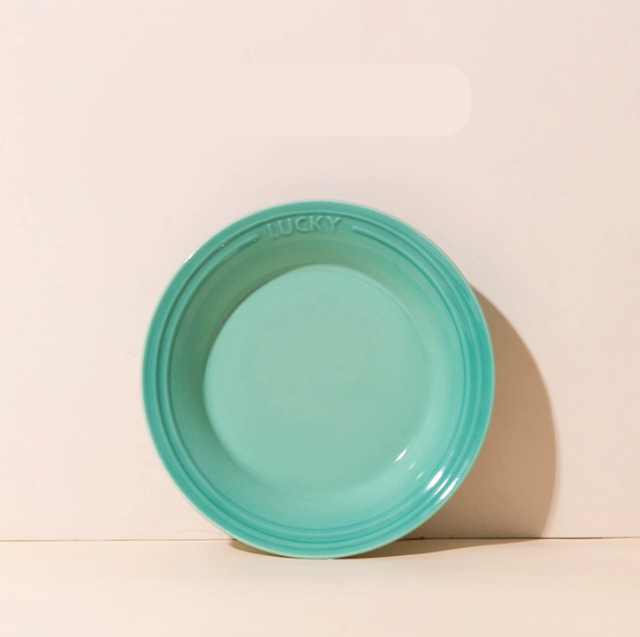 Lucky 6-Inch Flat Ceramic Pet Bowl – Multicolour Glazed Plate for Cats &amp; Small Dogs