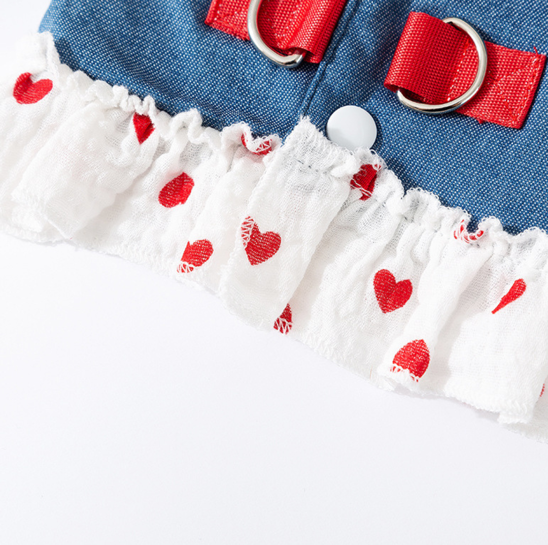 Denim Strawberry Suspender Pet Dress for Cats &amp; Small Dogs