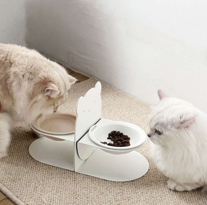 Magnetic Adjustable Elevated Ceramic Pet Bowl with Bear-Shaped Stand