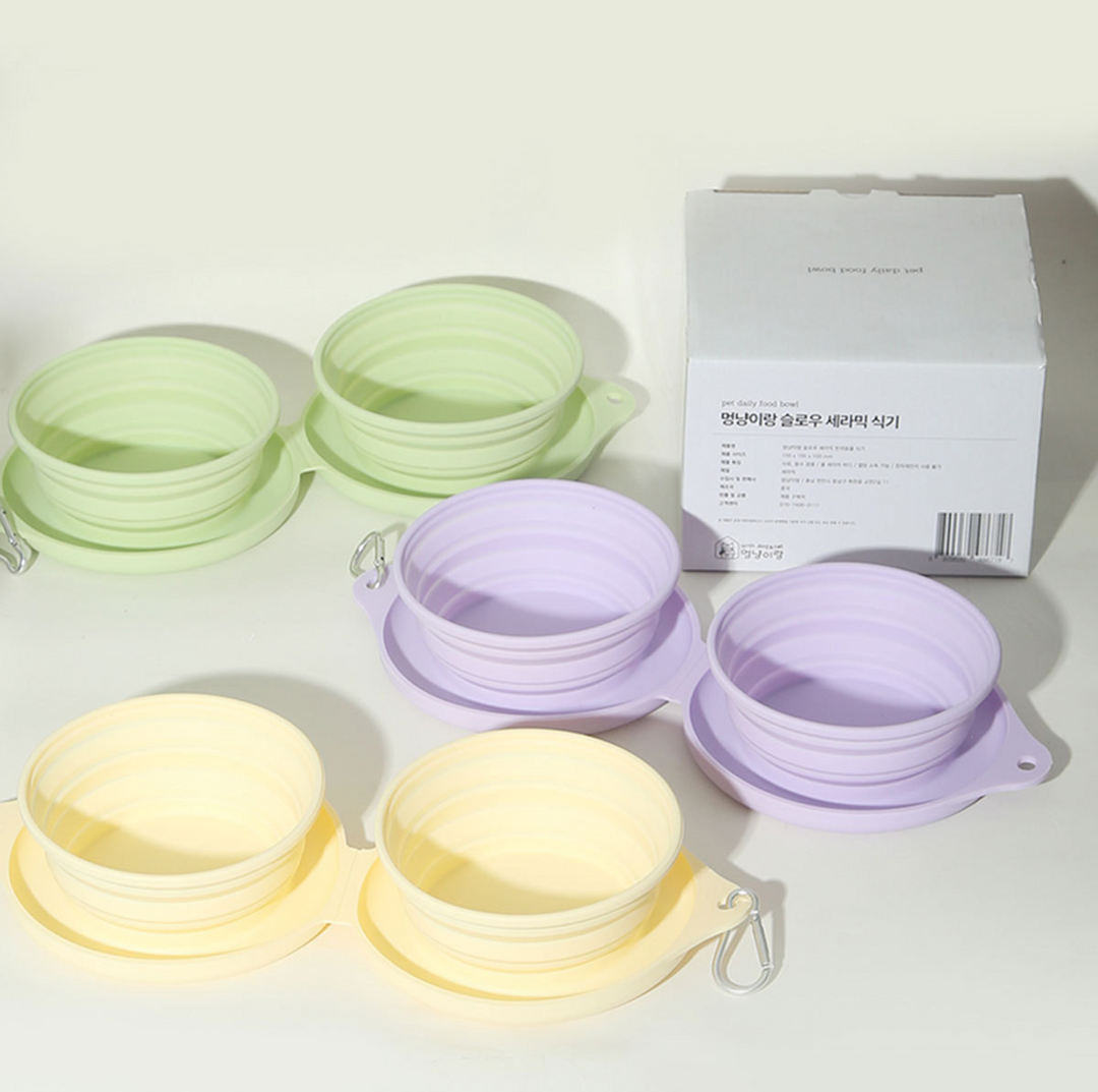 Silicone Foldable Double Pet Feeding Bowl - Portable &amp; Travel-Friendly