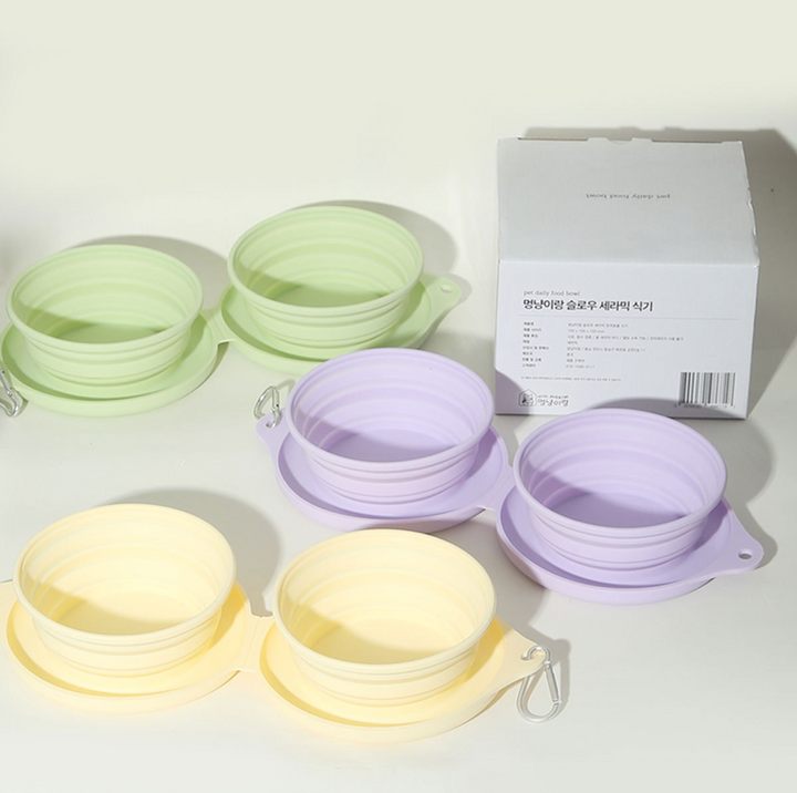 Silicone Foldable Double Pet Feeding Bowl - Portable &amp; Travel-Friendly