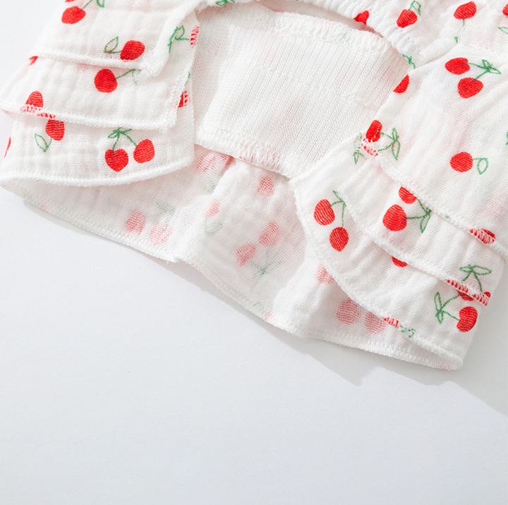 Cherry Suspender Pet Dress with D-Ring for Cats &amp; Small Dogs