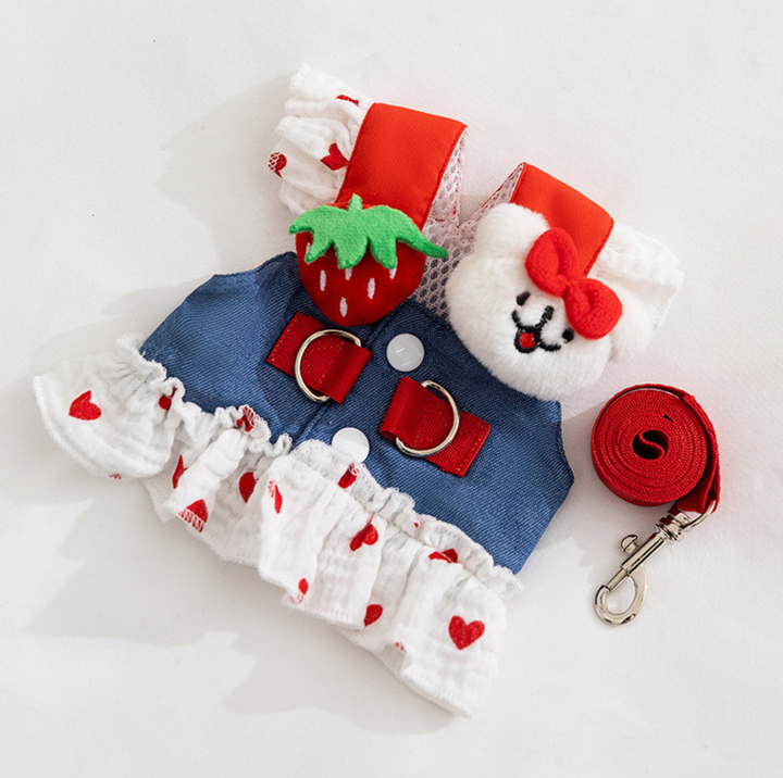 Denim Strawberry Suspender Pet Dress for Cats &amp; Small Dogs