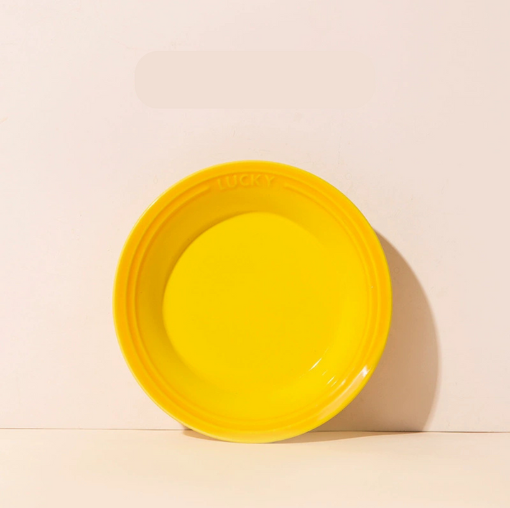 Lucky 6-Inch Flat Ceramic Pet Bowl – Multicolour Glazed Plate for Cats &amp; Small Dogs