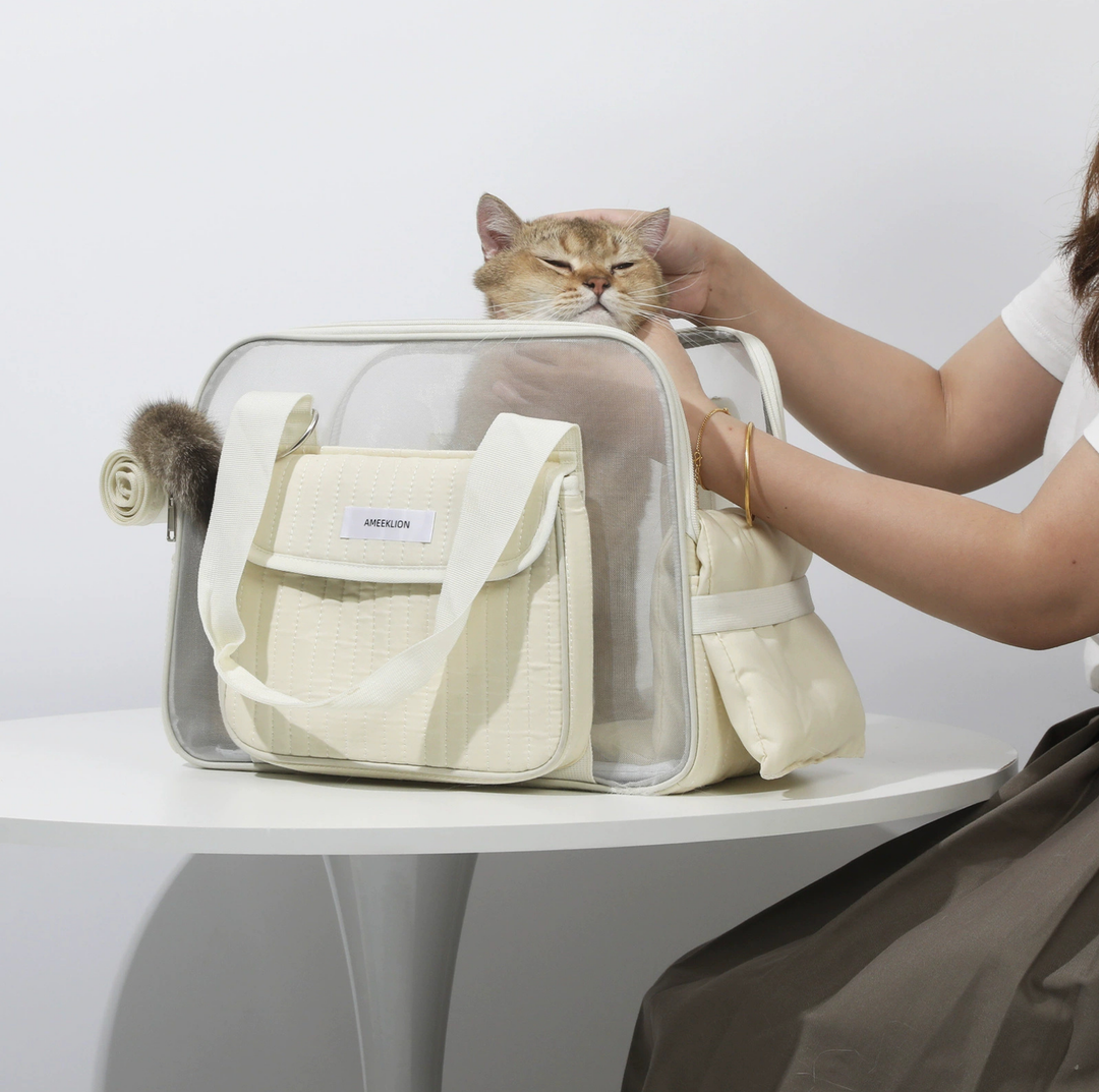 Quilted Mesh Pet Carrier Bag with Shoulder Strap - Up to 6 kg