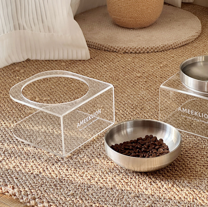 304 Stainless Steel Pet Food Bowl with Clear Acrylic Stand