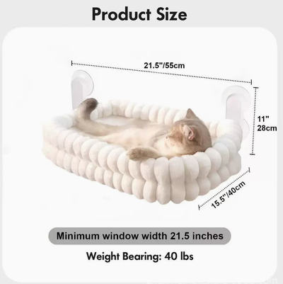 Fluffy Cordless Folding Cat Window Hammock with Strong Suction Cups &amp; Washable Cover