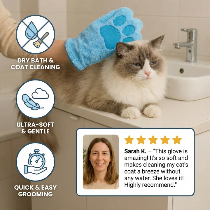 Animal care microfibre glove – dry bath towel &amp; coat cleaning for cats