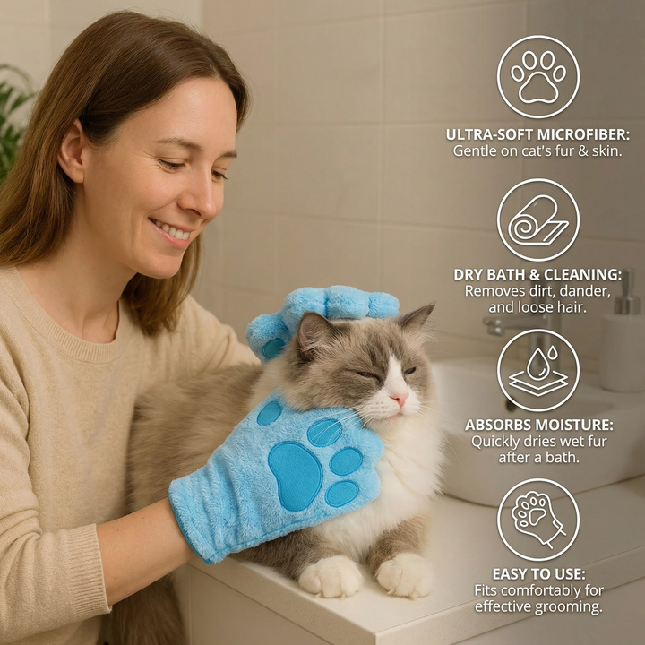 Animal care microfibre glove – dry bath towel &amp; coat cleaning for cats