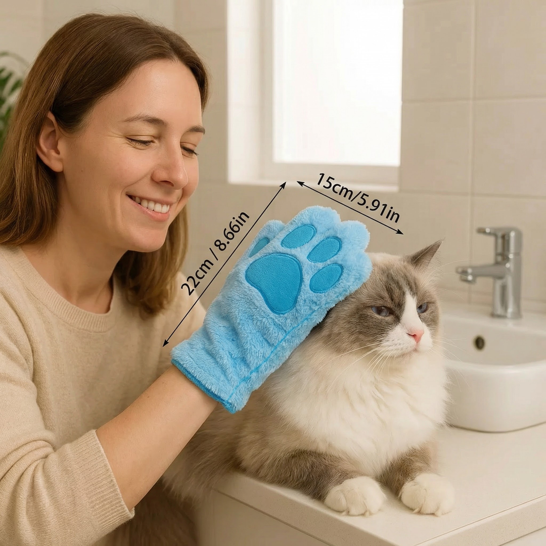Animal care microfibre glove – dry bath towel &amp; coat cleaning for cats
