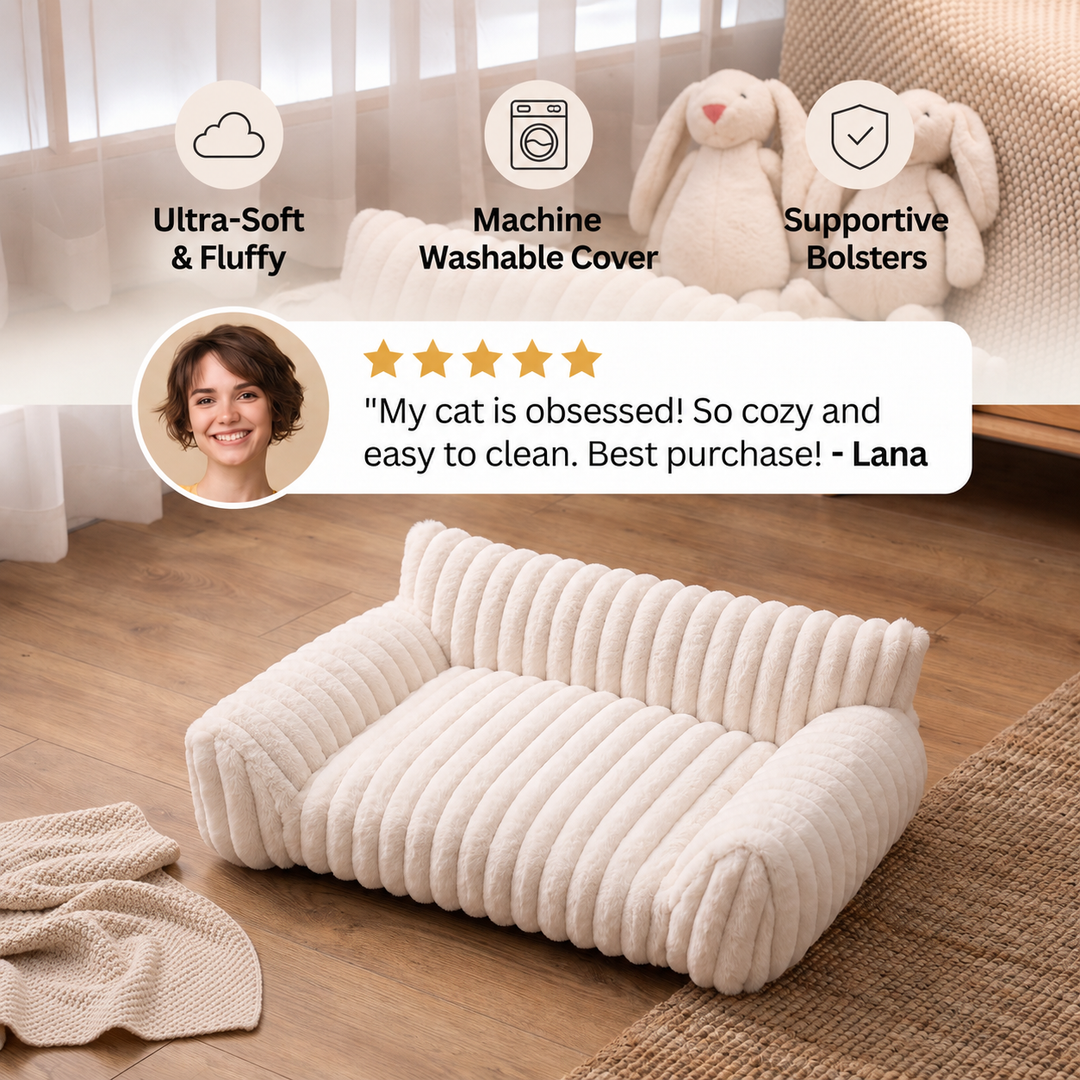 Fluffy Cloud Pet Sofa Bed with Soft Bolsters &amp; Washable Cover