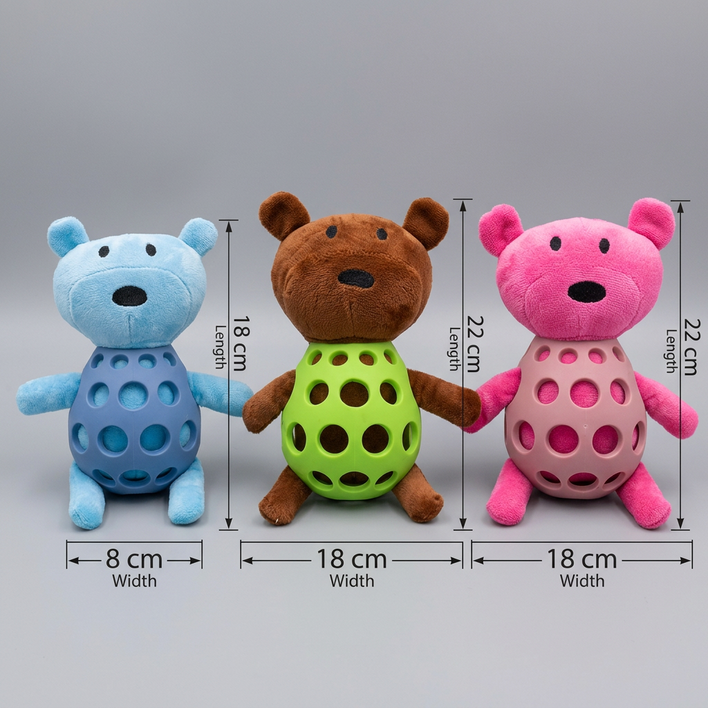 2-in-1 Bear Dog Toy – Squeaky Plush &amp; Dental Chew Ball