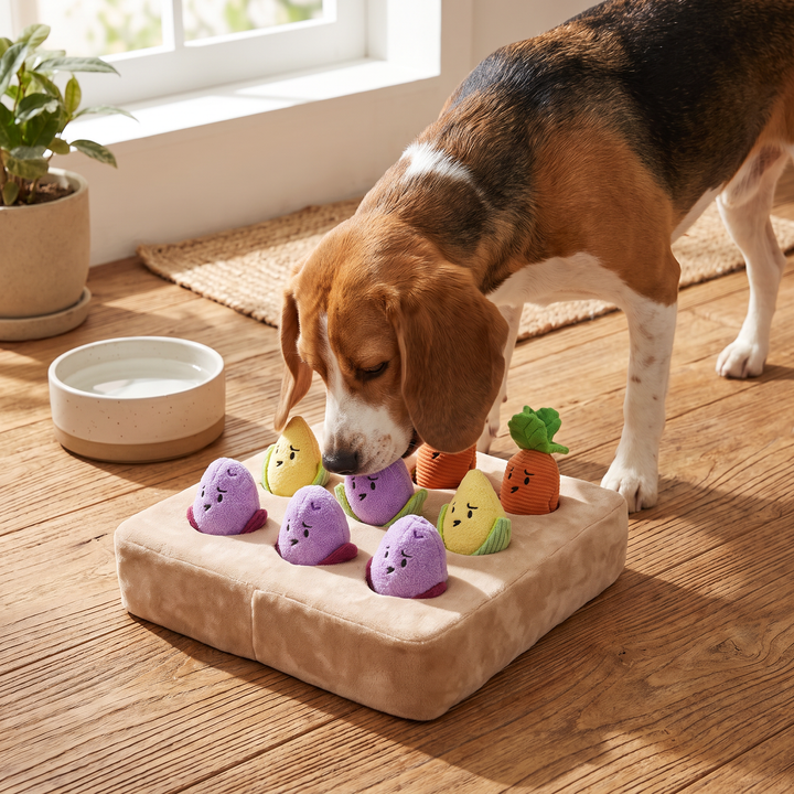 Interactive Vegetable Garden Treat Toy – Hide &amp; Seek Snuffle Puzzle with Squeaky Veggies