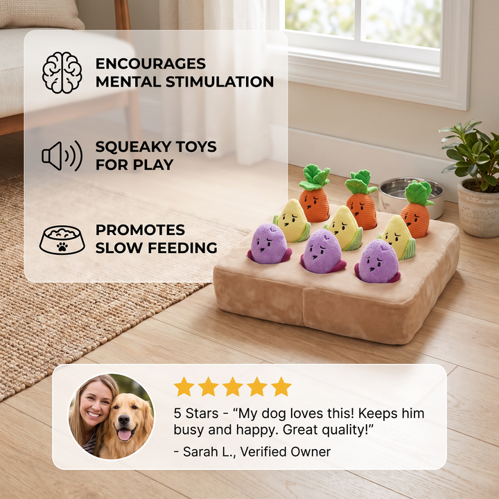 Interactive Vegetable Garden Treat Toy – Hide &amp; Seek Snuffle Puzzle with Squeaky Veggies