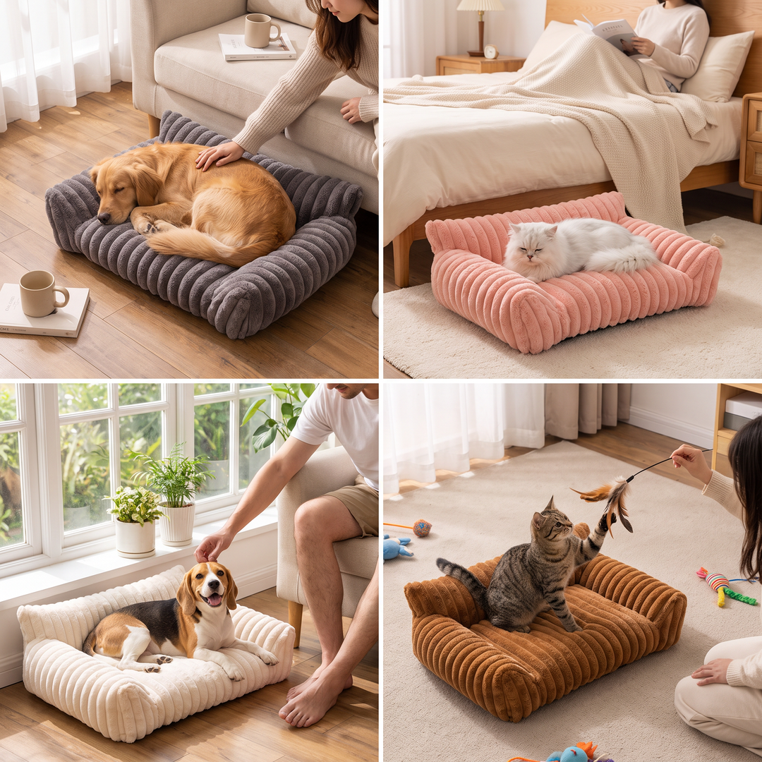 Fluffy Cloud Pet Sofa Bed with Soft Bolsters &amp; Washable Cover