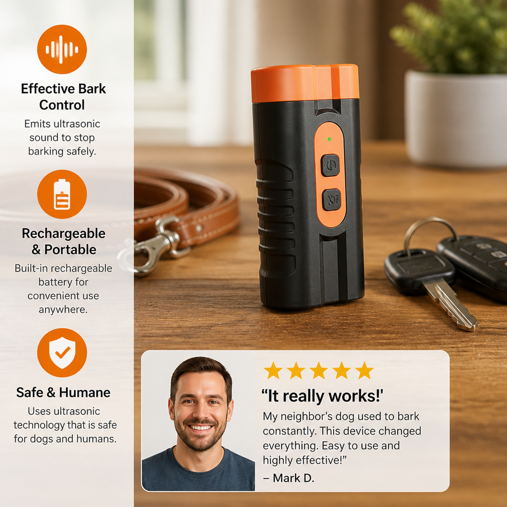 Ultrasonic Dog Bark Control Device – Portable &amp; Rechargeable