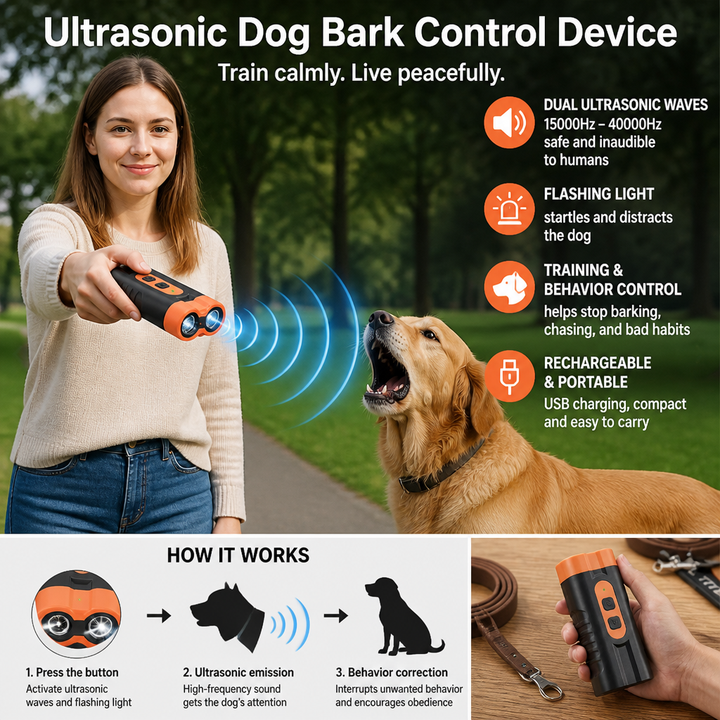 Ultrasonic Dog Bark Control Device – Portable &amp; Rechargeable