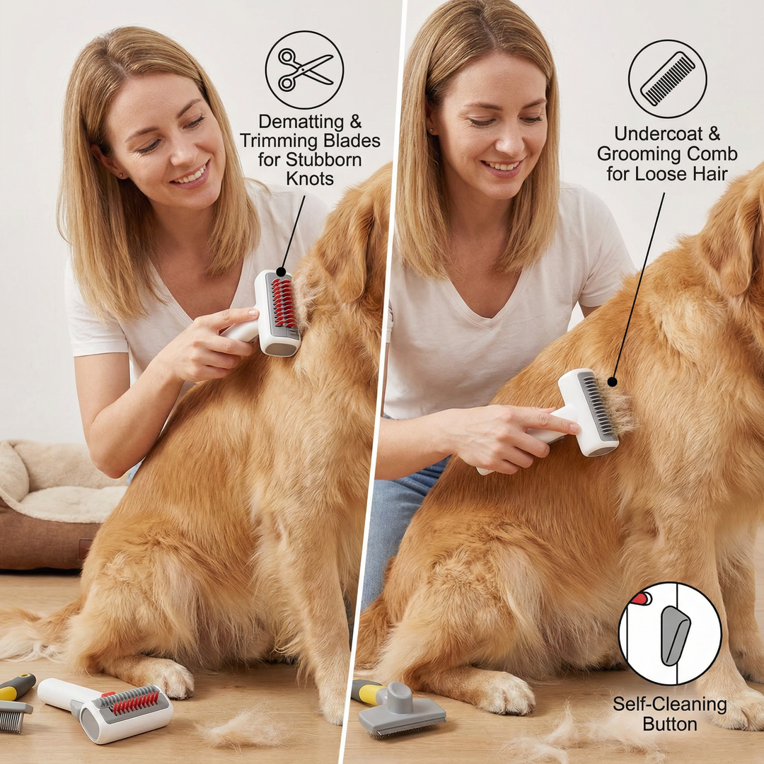 2-in-1 Pet Grooming &amp; Trimming Brush – Dematting &amp; Undercoat Comb for Long &amp; Short Hair