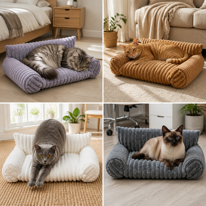 Fluffy Cloud Cat Sofa Bed with Soft Bolsters &amp; Washable Covers