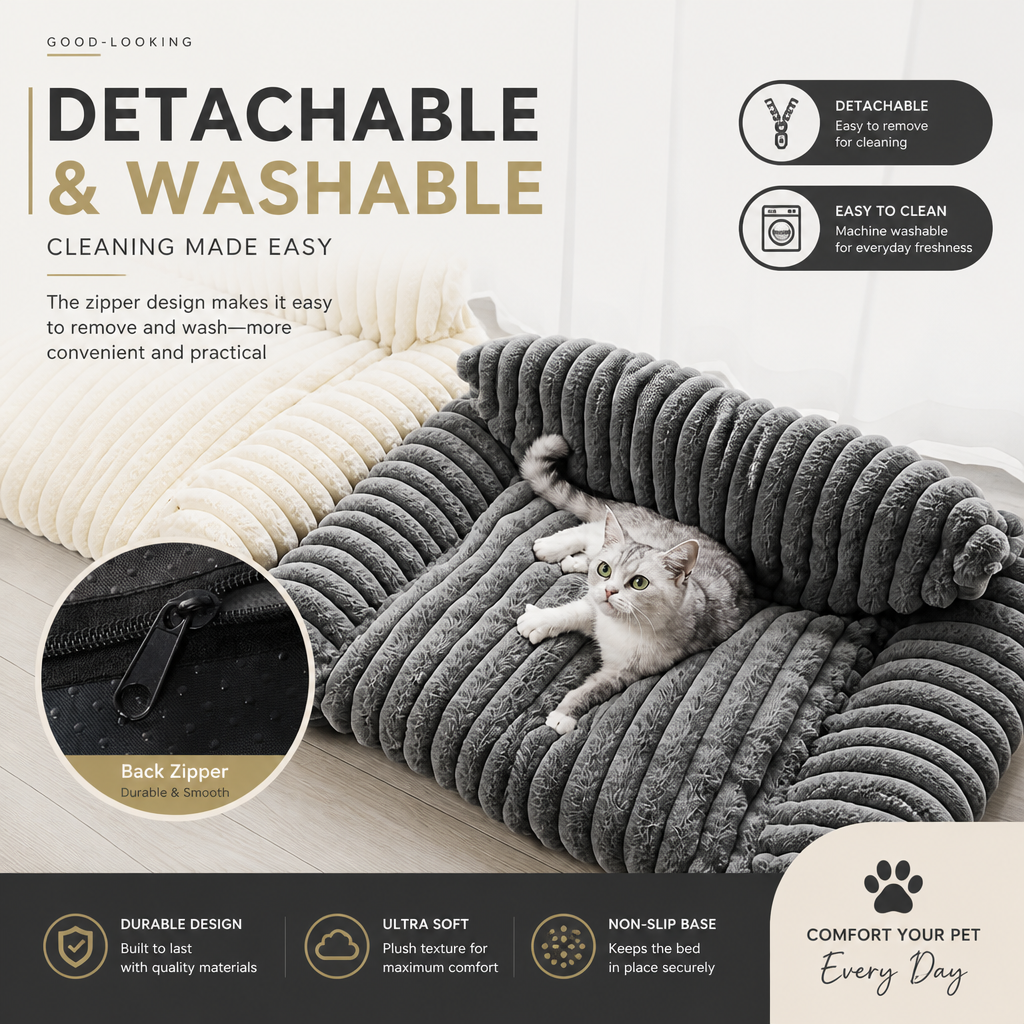 Fluffy Cloud Cat Sofa Bed with Soft Bolsters &amp; Washable Covers