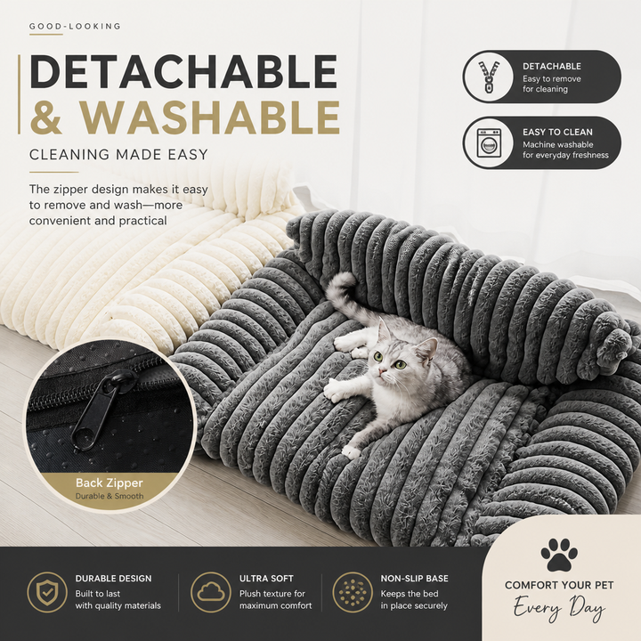 Fluffy Cloud Cat Sofa Bed with Soft Bolsters &amp; Washable Covers