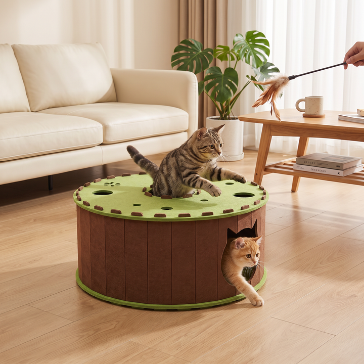 4-in-1 Foldable Cat Tunnel House – Interactive Hideaway, Scratcher &amp; Play Bed