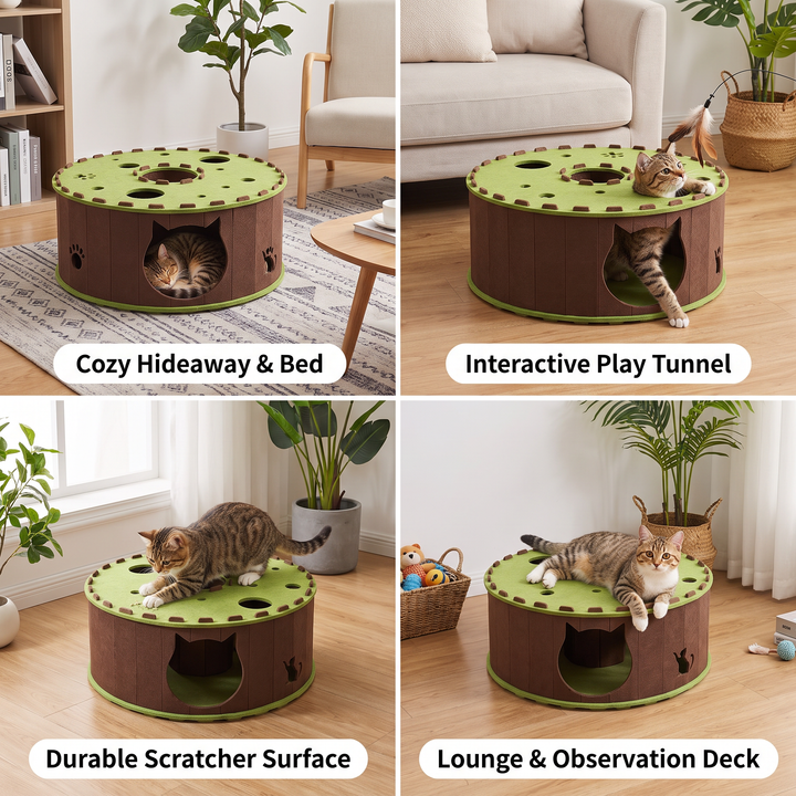 4-in-1 Foldable Cat Tunnel House – Interactive Hideaway, Scratcher &amp; Play Bed