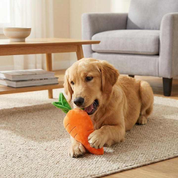 Squeaky carrot dog toy for stress relief and play time