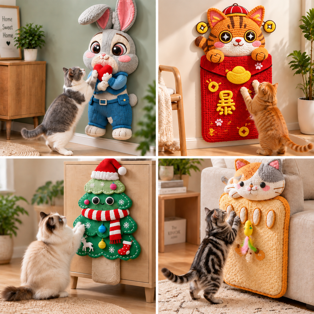 2in1 Woven Self-Adhesive Cat Scratching Mat &amp; Furniture Protector with Interactive Toy