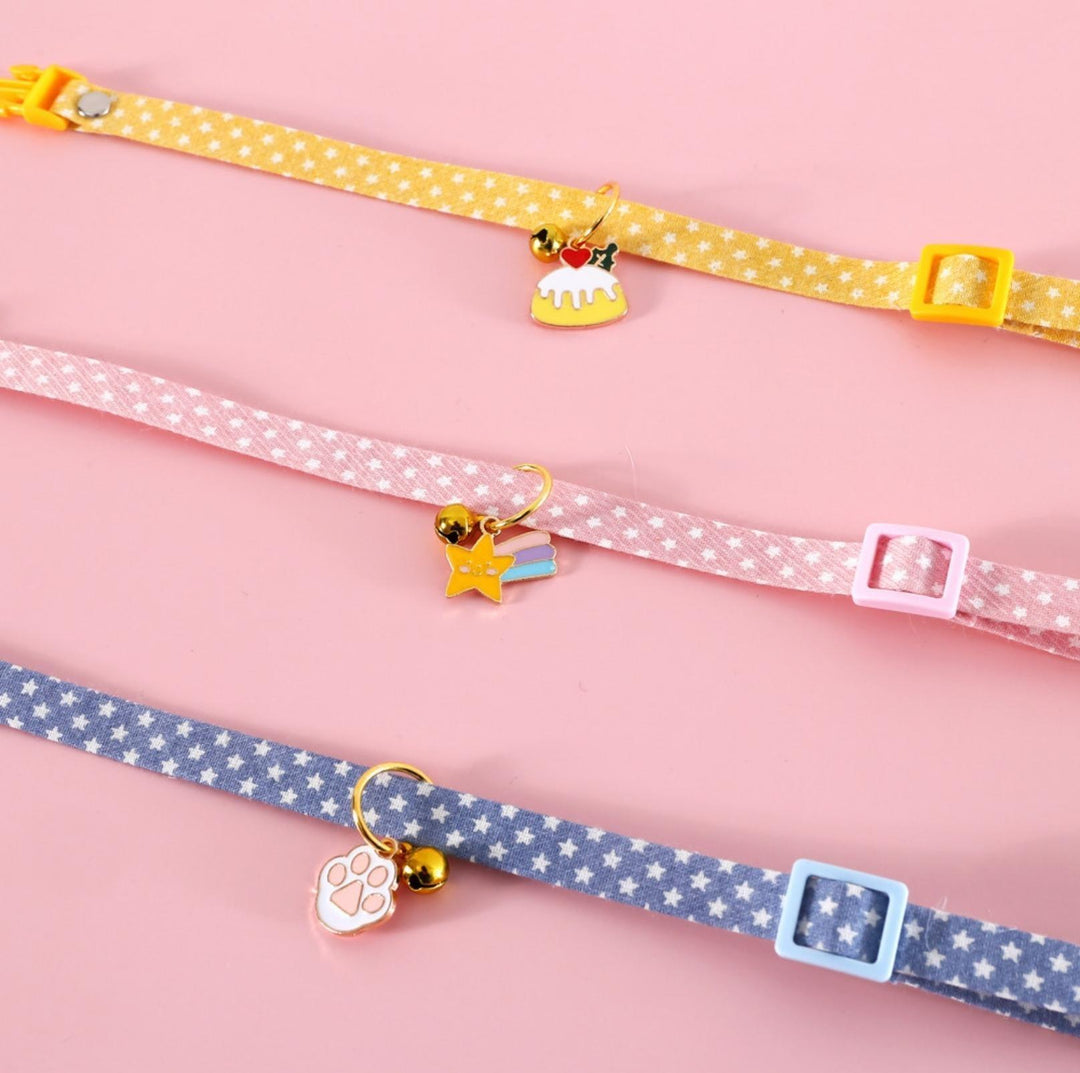 Adjustable Pet Collar with Lovely Charm and Copper Bell for Cats and Small Dogs
