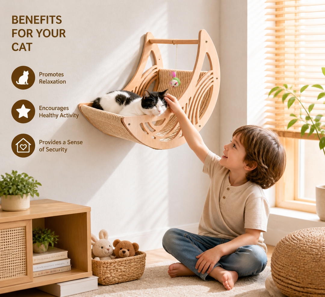 Modern Wooden Moon &amp; Star Wall-Mounted Cat Climbing Shelves &amp; Bed Set