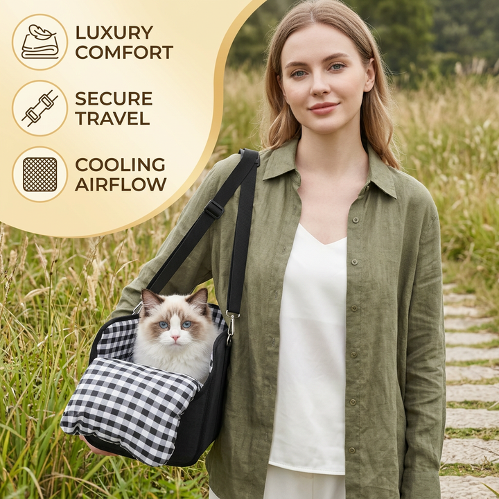Safe Small Dog &amp; Cat Car Travel Carrier with Safety Leash &amp; Non-Slip Base
