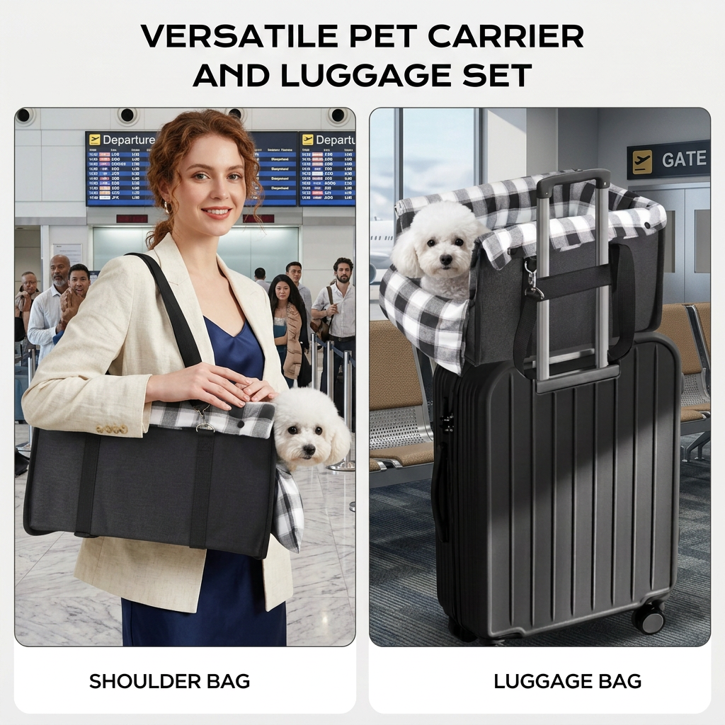 Safe Small Dog &amp; Cat Car Travel Carrier with Safety Leash &amp; Non-Slip Base