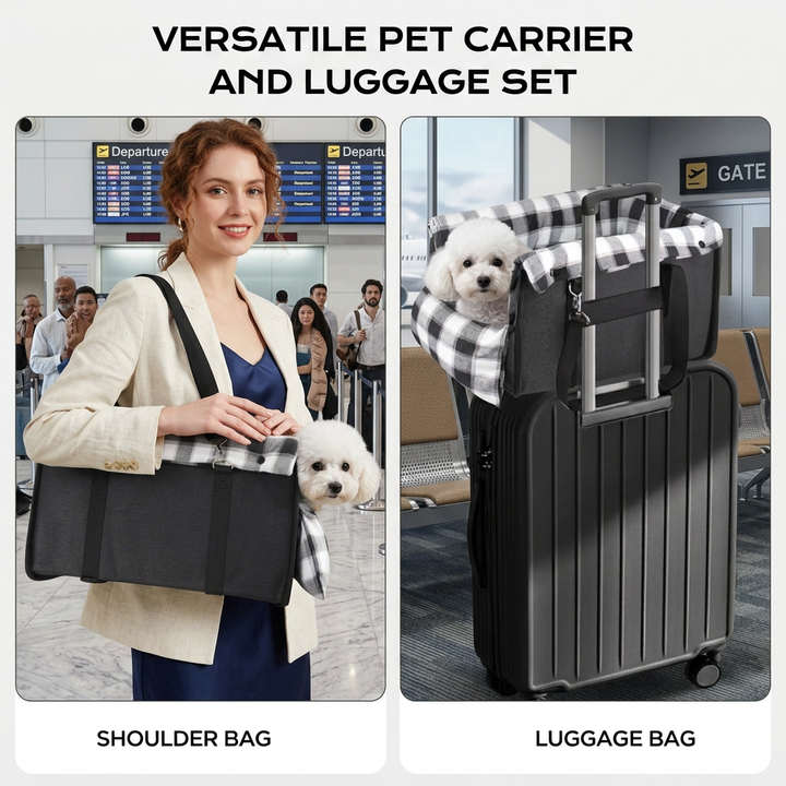 Safe Small Dog &amp; Cat Car Travel Carrier with Safety Leash &amp; Non-Slip Base