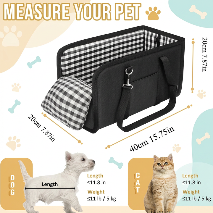Safe Small Dog &amp; Cat Car Travel Carrier with Safety Leash &amp; Non-Slip Base